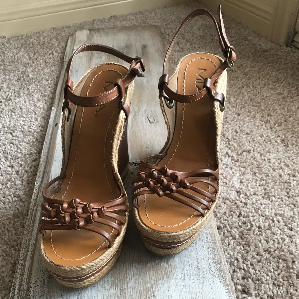 MIA Wedges w/ Brown Straps - Sandals - Size 10